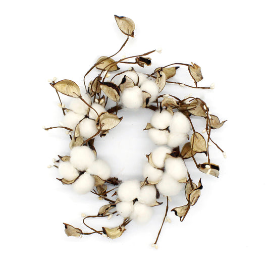 CVHOMEDECO. Primitives Rustic Cotton Pod Pip Berries with Autumn Leaves Wreath, 8 Inch