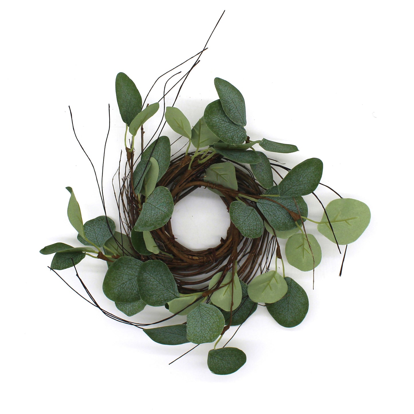 CVHOMEDECO. Rustic Country Artificial Eucalyptus Leaves and Twig Wreath, Year Round Full Green Wreath for Indoor or Outdoor Display, 9 Inch