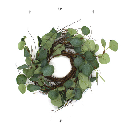 CVHOMEDECO. Rustic Country Artificial Eucalyptus Leaves and Twig Wreath, Year Round Full Green Wreath for Indoor or Outdoor Display, 12 Inch