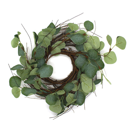 CVHOMEDECO. Rustic Country Artificial Eucalyptus Leaves and Twig Wreath, Year Round Full Green Wreath for Indoor or Outdoor Display, 12 Inch