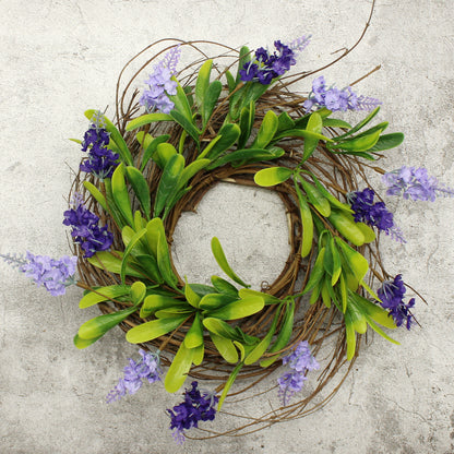 CVHOMEDECO. Rustic Country Artificial Lavender and Twig Wreath, Year Round Full Green Wreath for Indoor or Outdoor Display, 12 Inch