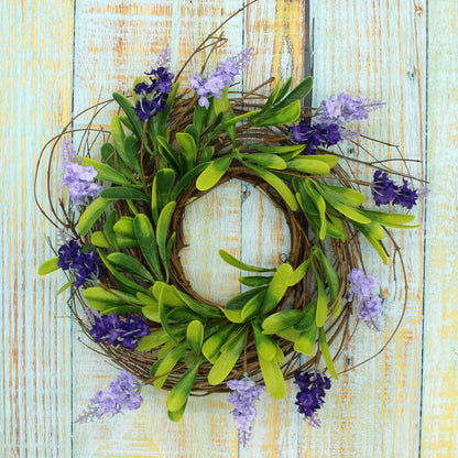 CVHOMEDECO. Rustic Country Artificial Lavender and Twig Wreath, Year Round Full Green Wreath for Indoor or Outdoor Display, 12 Inch