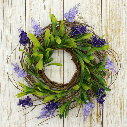 CVHOMEDECO. Rustic Country Artificial Lavender and Twig Wreath, Year Round Full Green Wreath for Indoor or Outdoor Display, 12 Inch