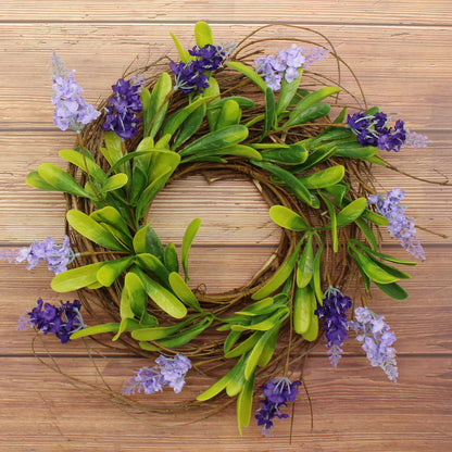 CVHOMEDECO. Rustic Country Artificial Lavender and Twig Wreath, Year Round Full Green Wreath for Indoor or Outdoor Display, 12 Inch