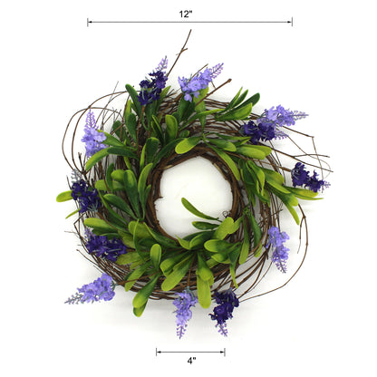 CVHOMEDECO. Rustic Country Artificial Lavender and Twig Wreath, Year Round Full Green Wreath for Indoor or Outdoor Display, 12 Inch