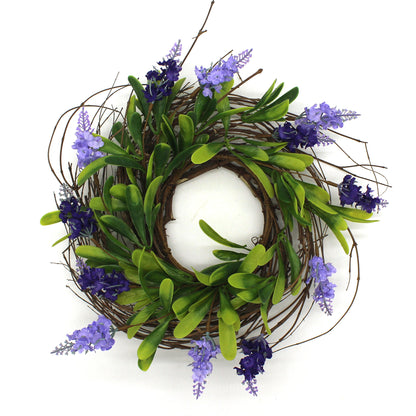 CVHOMEDECO. Rustic Country Artificial Lavender and Twig Wreath, Year Round Full Green Wreath for Indoor or Outdoor Display, 12 Inch