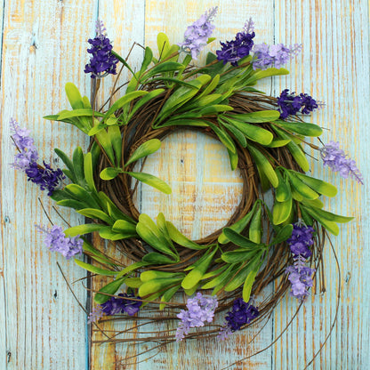 CVHOMEDECO. Rustic Country Artificial Lavender and Twig Wreath, Year Round Full Green Wreath for Indoor or Outdoor Display, 14 Inch