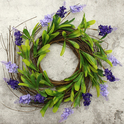 CVHOMEDECO. Rustic Country Artificial Lavender and Twig Wreath, Year Round Full Green Wreath for Indoor or Outdoor Display, 14 Inch