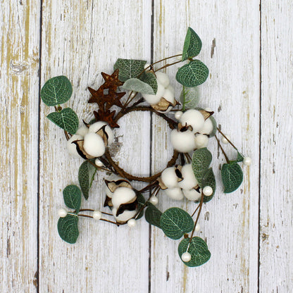 CVHOMEDECO. Primitives Rustic Pod Pip Berries and Eucalyptus Leaves with Rusty Barn Stars Wreath, 9 Inch