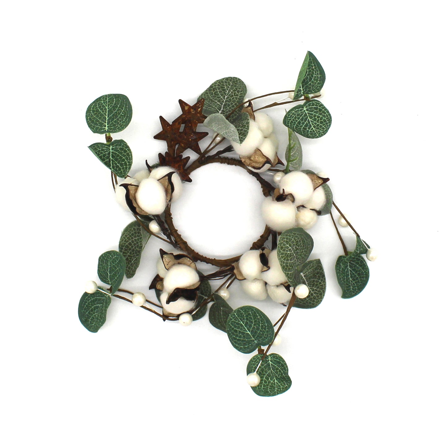 CVHOMEDECO. Primitives Rustic Pod Pip Berries and Eucalyptus Leaves with Rusty Barn Stars Wreath, 9 Inch