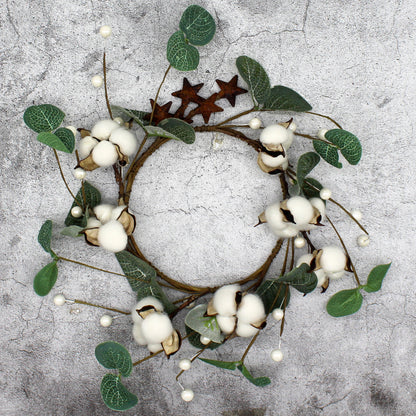 CVHOMEDECO. Primitives Rustic Pod Pip Berries and Eucalyptus Leaves with Rusty Barn Stars Wreath, 14 Inch