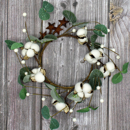 CVHOMEDECO. Primitives Rustic Pod Pip Berries and Eucalyptus Leaves with Rusty Barn Stars Wreath, 14 Inch