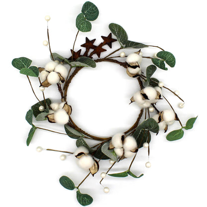 CVHOMEDECO. Primitives Rustic Pod Pip Berries and Eucalyptus Leaves with Rusty Barn Stars Wreath, 14 Inch