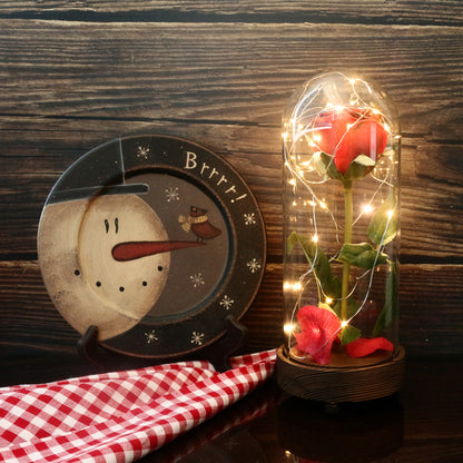 CVHOMEDECO. Battery Operated w/Timer LED Lighted and Red PU Rose with Fallen Petals in a Glass Dome, Great Gift for Valentine's Day Wedding Anniversary Birthday, Dia. 4.5 x H 11.25 Inch