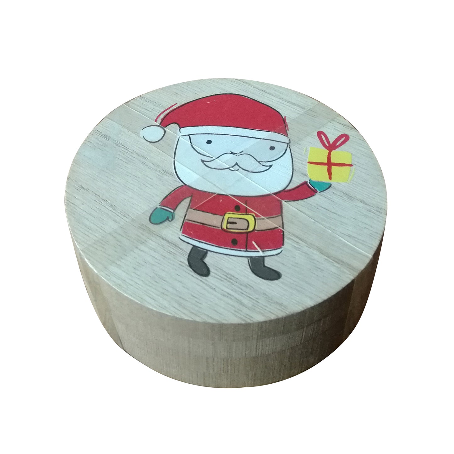 CVHOMEDECO. Santa Claus and Reindeer Wood Natural Bark Coaster Set, 2xSanta Claus Coasters+2xReindeer Coasters Tied Off with a Rubber Band, 4 Inch, Set of 4.