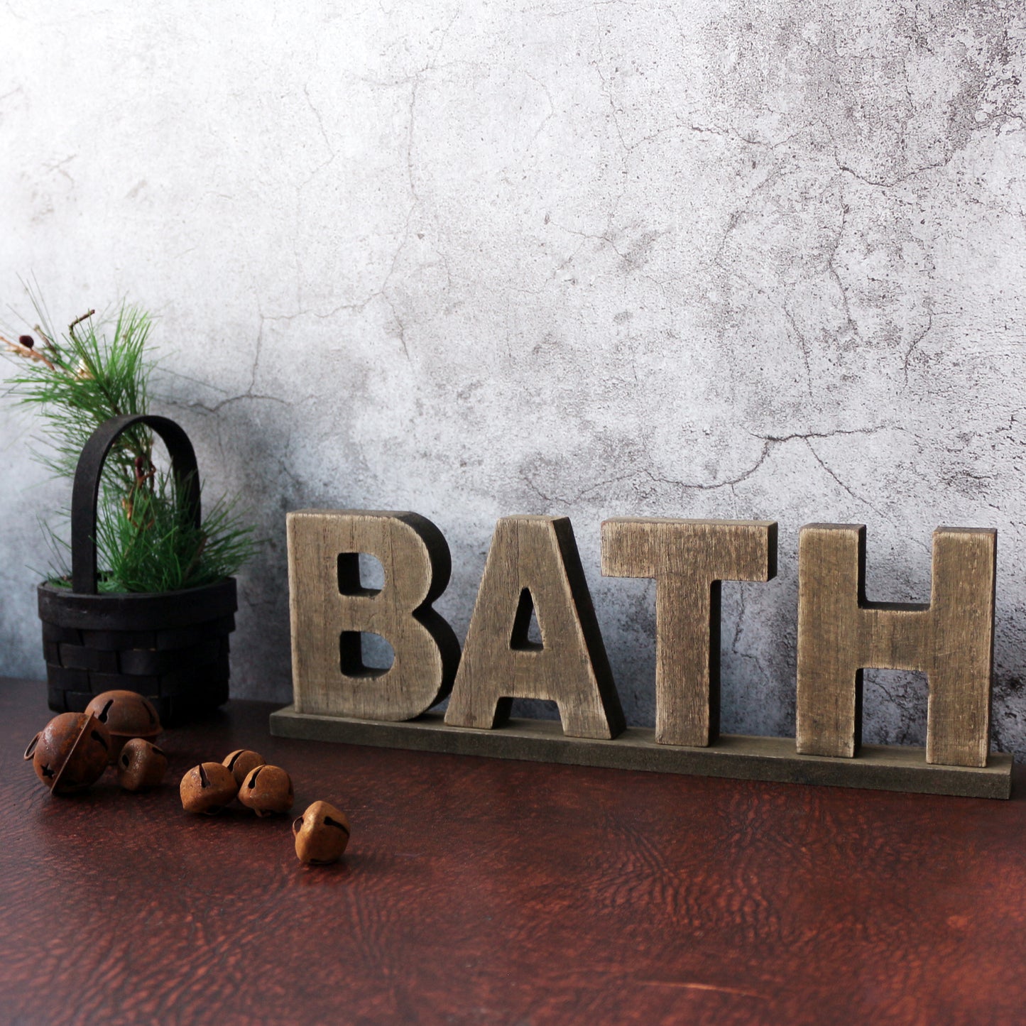 CVHOMEDECO. Rustic Vintage Wooden Words Sign Free Standing Bath, Bathroom/Home Wall/Door Decoration Art (Natural 1)