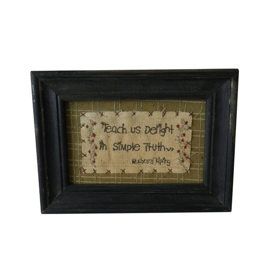 CVHOMEDECO. Primitives Antique "Teach us Delight in Simple Truth" Stitchery Frame Wall Hanging Decoration Art, 7 x 5 Inch