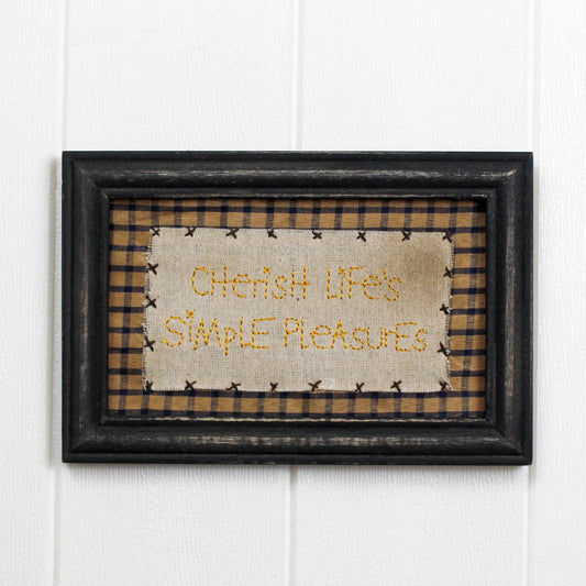 CVHOMEDECO. Primitives Antique Cherish Life's Simple Pleasures Stitchery Frame Wall Mounted Hanging Decor Art, 9 x 6 Inch