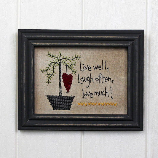 CVHOMEDECO. Primitives Vintage Live Well, Laugh Often, Love Much! Stitchery Frame Wall Hanging Decoration Art, 8.75 x 6.75 Inch