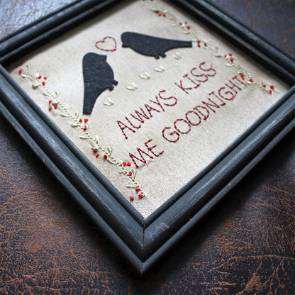 CVHOMEDECO. Primitives Antique Always Kiss Me Goodnight Stitchery Frame Wall Mounted Hanging Decor Art, 8 x 8 Inch