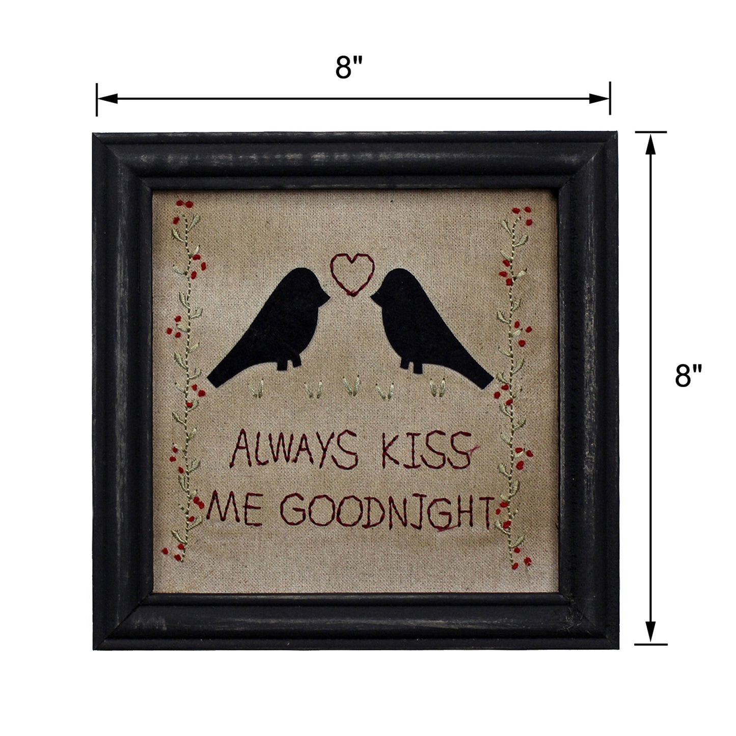 CVHOMEDECO. Primitives Antique Always Kiss Me Goodnight Stitchery Frame Wall Mounted Hanging Decor Art, 8 x 8 Inch