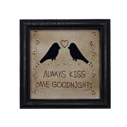 CVHOMEDECO. Primitives Antique Always Kiss Me Goodnight Stitchery Frame Wall Mounted Hanging Decor Art, 8 x 8 Inch