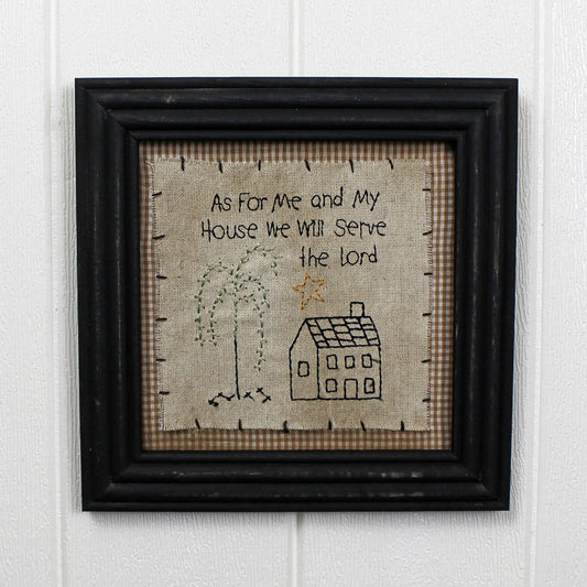 CVHOMEDECO. Primitives Vintage As for me and My House we Will Serve The Lord Stitchery Frame Wall Hanging Decoration Art, 8 x 8 Inch