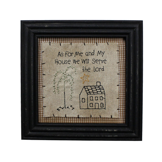 CVHOMEDECO. Primitives Vintage As for me and My House we Will Serve The Lord Stitchery Frame Wall Hanging Decoration Art, 8 x 8 Inch