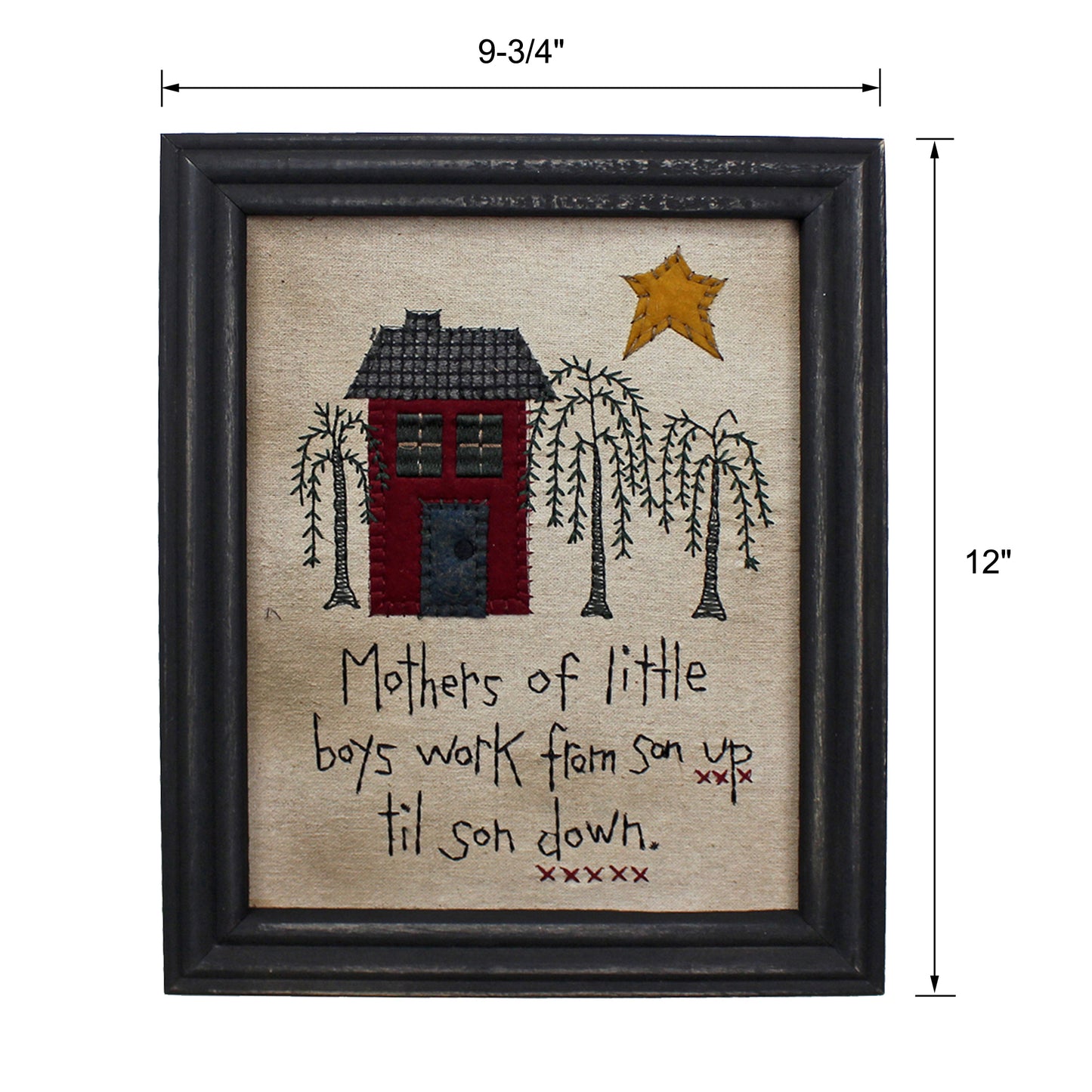 CVHOMEDECO. Primitives Antique Mothers of Little Boys Work from Son up til Son Down Stitchery Frame Wall Mounted Hanging Decor Art, 9.75 x 12 Inch