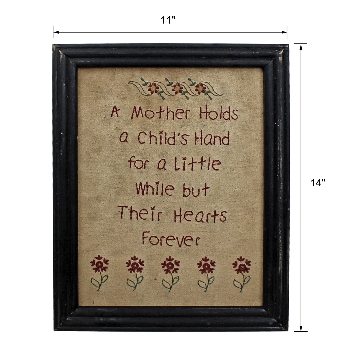 CVHOMEDECO. Primitives Antique A Mother Holds a Child's Hand for a Little While but Their Hearts Forever Stitchery Frame Wall Mounted Hanging Decor Art, 11 x 14 Inch