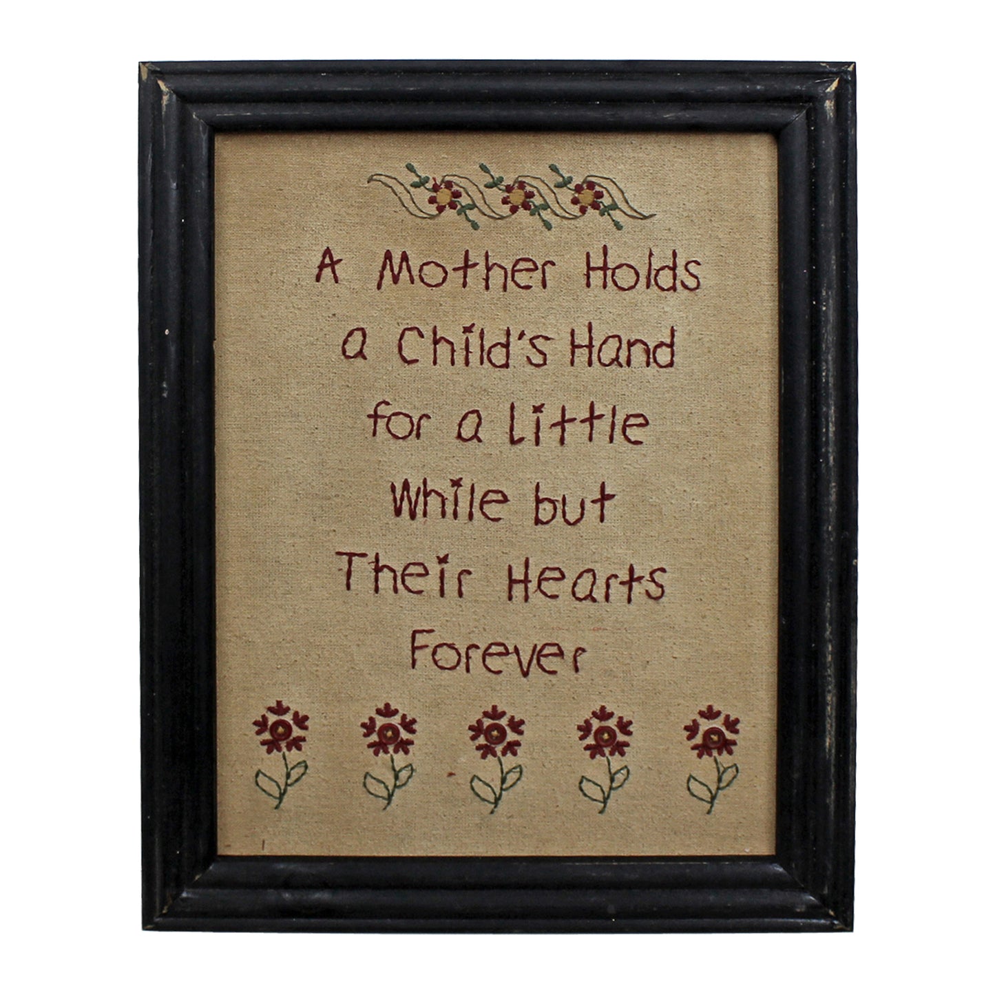 CVHOMEDECO. Primitives Antique A Mother Holds a Child's Hand for a Little While but Their Hearts Forever Stitchery Frame Wall Mounted Hanging Decor Art, 11 x 14 Inch