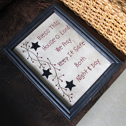 CVHOMEDECO. Primitives Antique Bless This House o Lord we Pray Keep it Safe Both Night & Day Stitchery Frame Wall Mounted Hanging Decor Art, 11 x 14 Inch