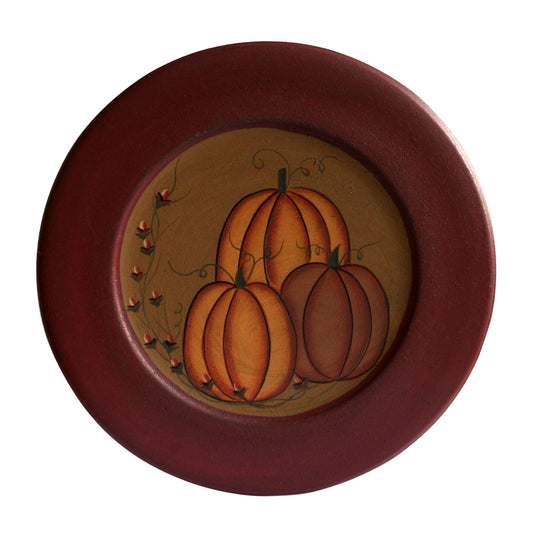 CVHOMEDECO. Primitive Antique Pumpkin Painted Wood Decorative Plate Halloween Display Wooden Plate Home Décor Art, 9.75 Inch