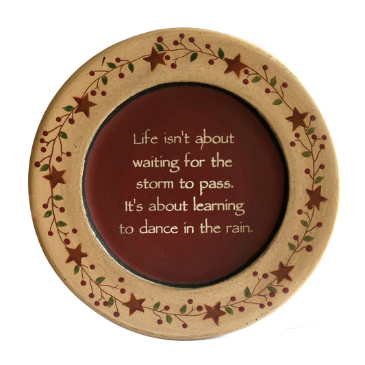 CVHOMEDECO. Primitive Vintage Dance in the Rain Wood Decorative Plate Display Wooden Plate Home Décor Art, 9.75 Inch