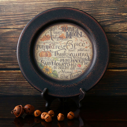 CVHOMEDECO. Primitive Vintage Fall Decorative Wood Plate Festival Display Wooden Plate Home Décor Art, 11.25 Inch