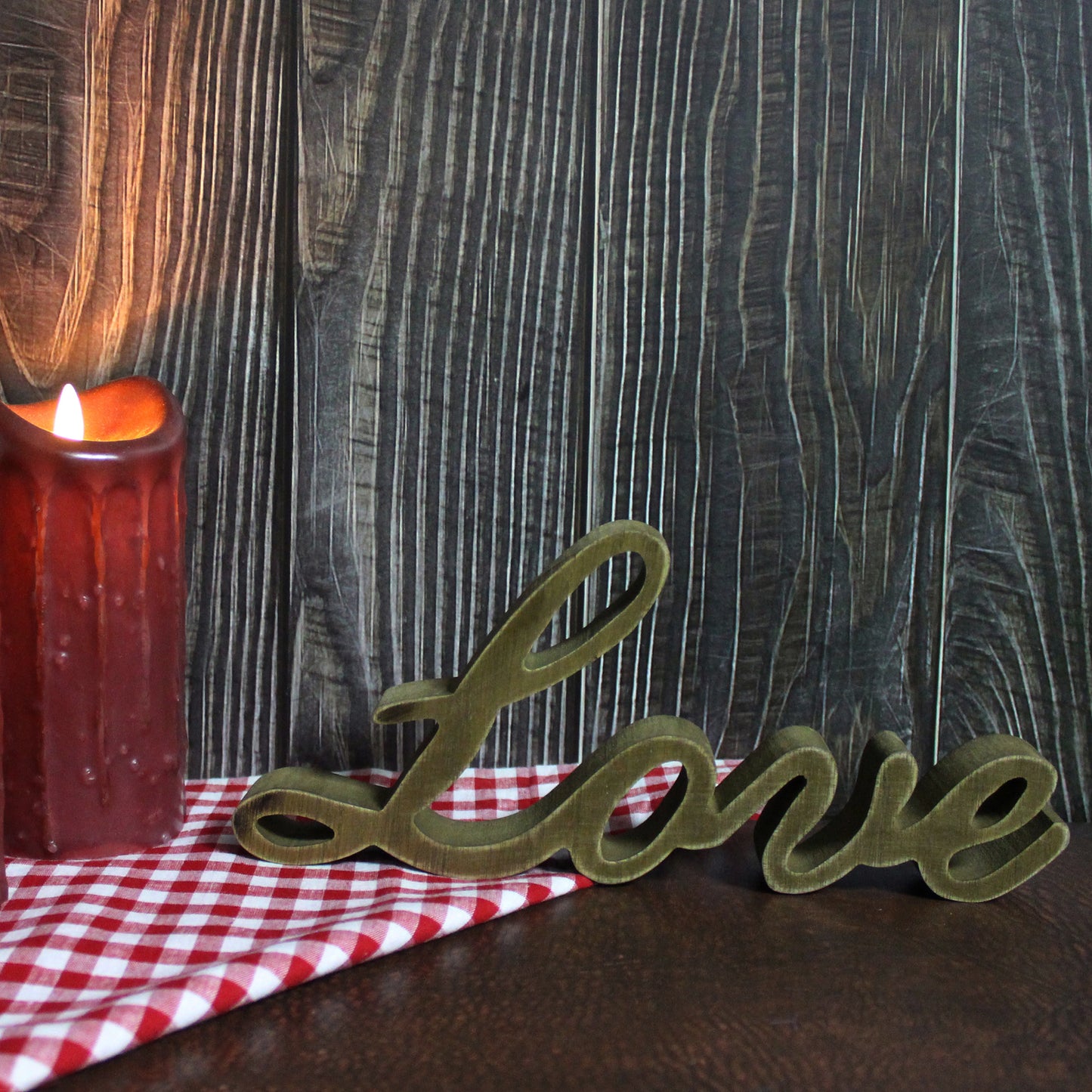 CVHOMEDECO. Rustic Vintage Distressed Wooden Words Sign Free Standing "Love" Tabletop/Shelf/Home Wall/Office Decoration Art, 10.25 x 4.5 x 1 Inch