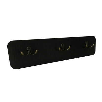 CVHOMEDECO. Elegant Black Wooden Towel Hook Wall or Door Hanger Clothes Coat Hooks Hat Scarf Bags Key Ring Holder with Triple Antique Brass Metal Hooks.