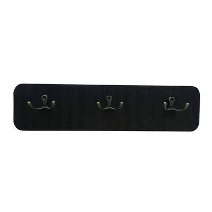 CVHOMEDECO. Elegant Black Wooden Towel Hook Wall or Door Hanger Clothes Coat Hooks Hat Scarf Bags Key Ring Holder with Triple Antique Brass Metal Hooks.