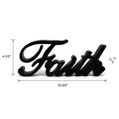 CVHOMEDECO. Matt Black Wooden Words Sign Free Standing "Faith" Tabletop/Shelf/Home Wall/Office Decoration Art, 10.75 x 4.5 x 1 Inch