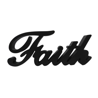 CVHOMEDECO. Matt Black Wooden Words Sign Free Standing "Faith" Tabletop/Shelf/Home Wall/Office Decoration Art, 10.75 x 4.5 x 1 Inch