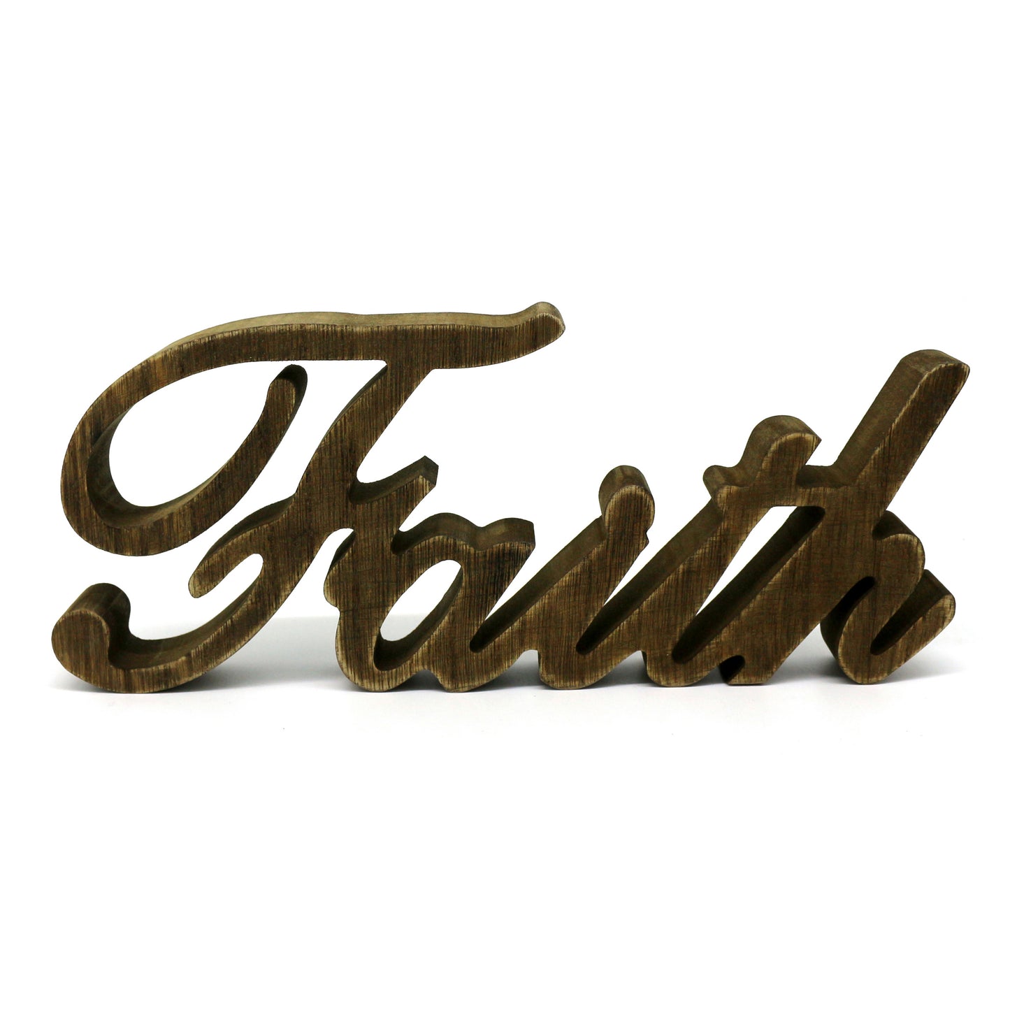 CVHOMEDECO. Rustic Vintage Distressed Wooden Words Sign Free Standing "Faith" Tabletop/Shelf/Home Wall/Office Decoration Art, 10.75 x 4.5 x 1 Inch