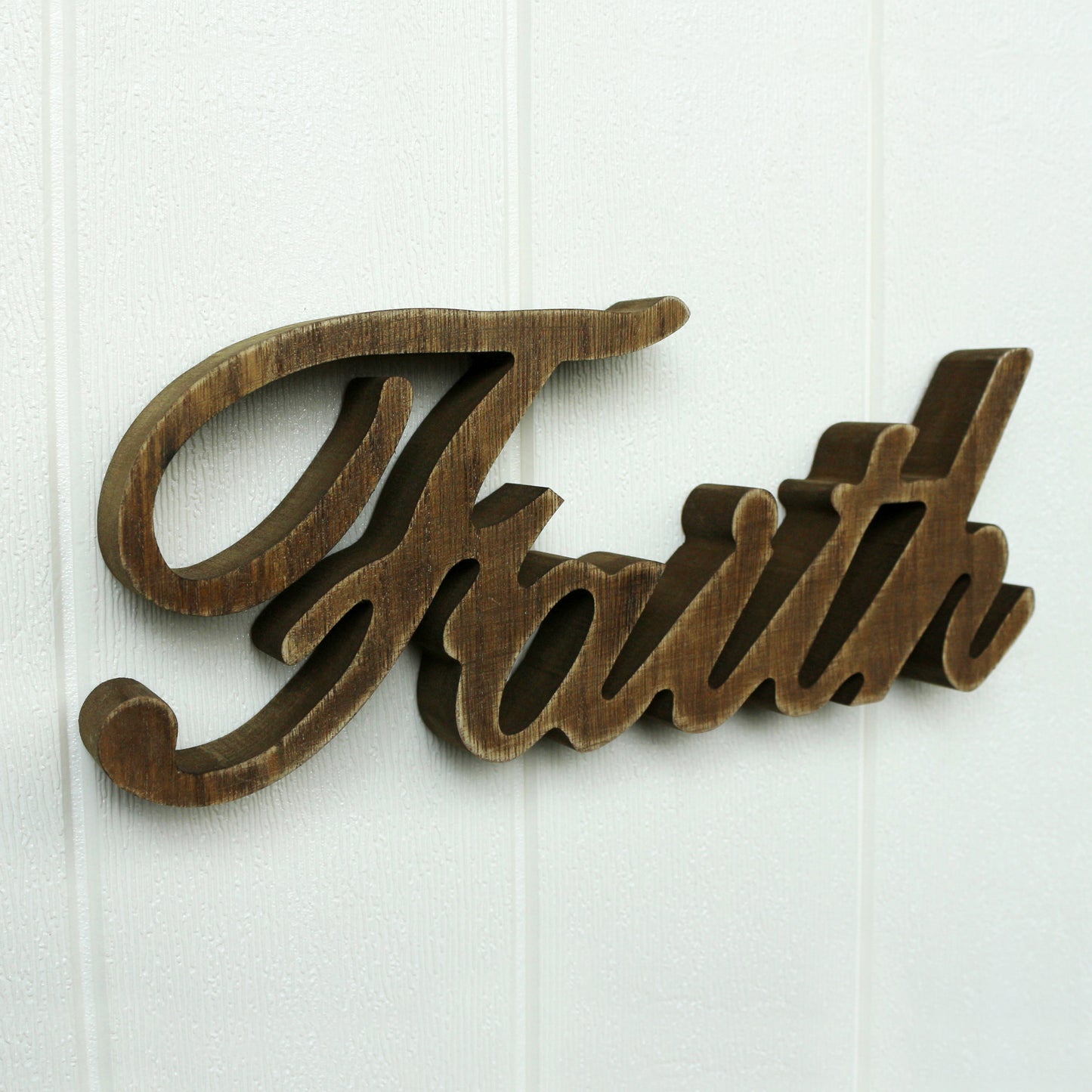 CVHOMEDECO. Rustic Vintage Distressed Wooden Words Sign Free Standing "Faith" Tabletop/Shelf/Home Wall/Office Decoration Art, 10.75 x 4.5 x 1 Inch