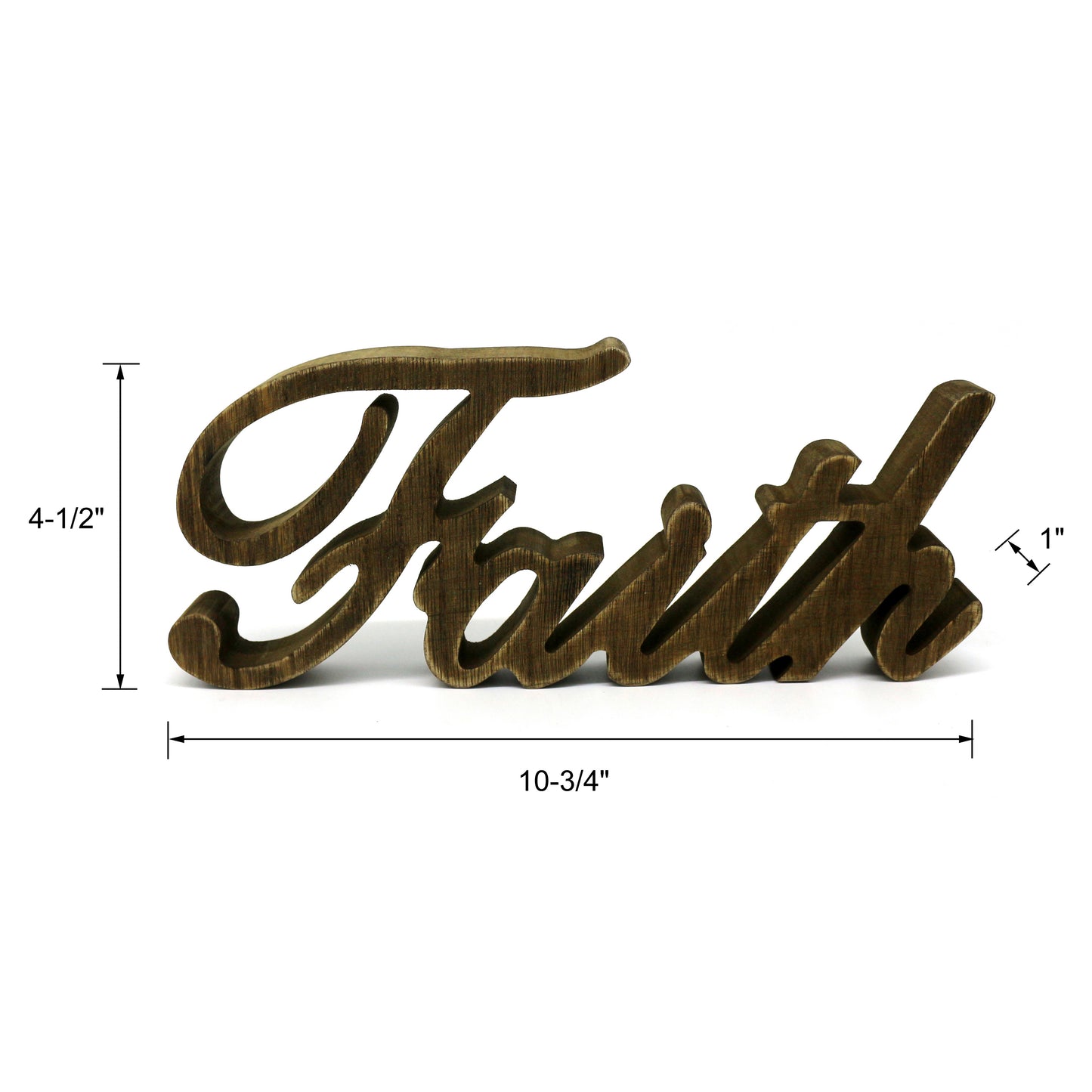 CVHOMEDECO. Rustic Vintage Distressed Wooden Words Sign Free Standing "Faith" Tabletop/Shelf/Home Wall/Office Decoration Art, 10.75 x 4.5 x 1 Inch