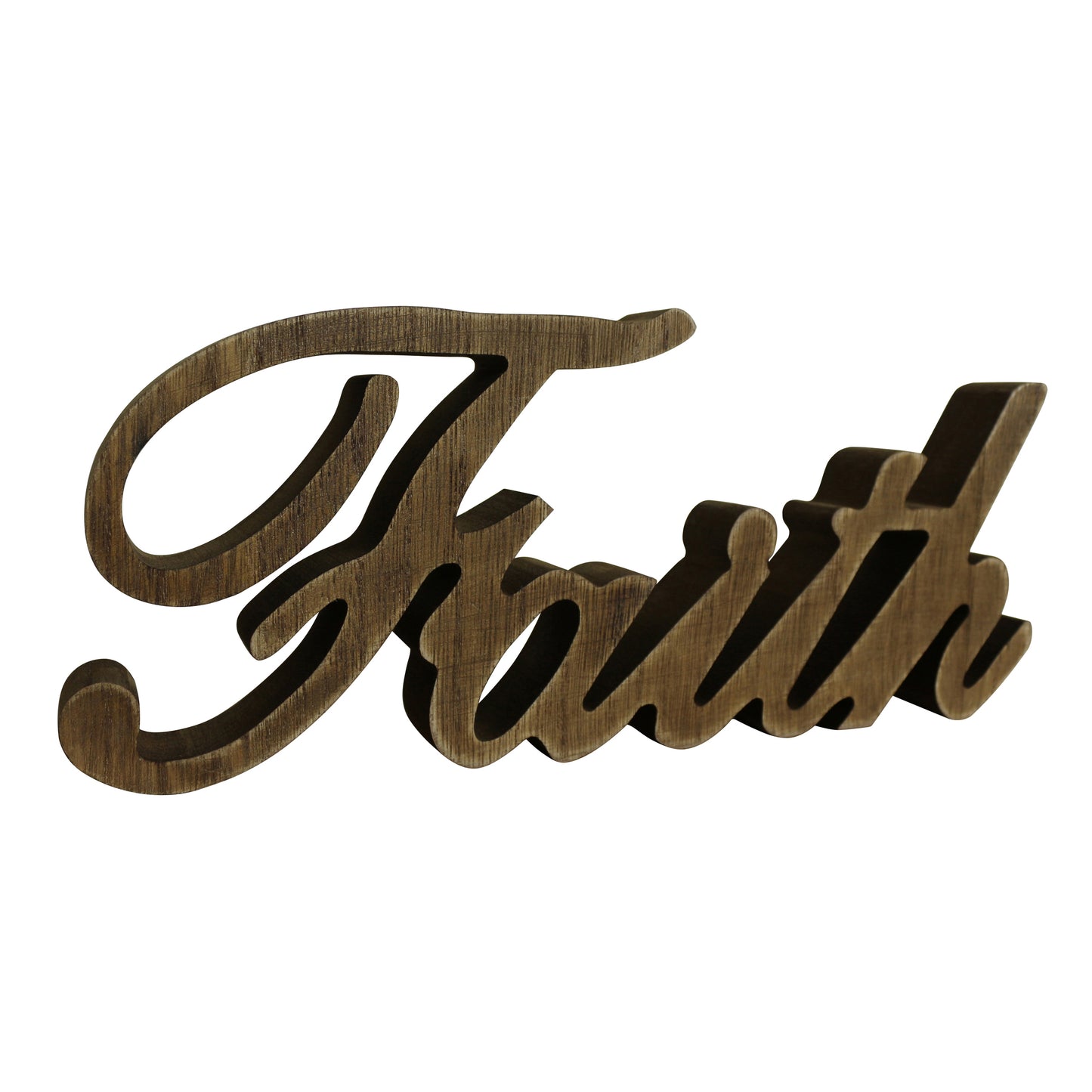 CVHOMEDECO. Rustic Vintage Distressed Wooden Words Sign Free Standing "Faith" Tabletop/Shelf/Home Wall/Office Decoration Art, 10.75 x 4.5 x 1 Inch