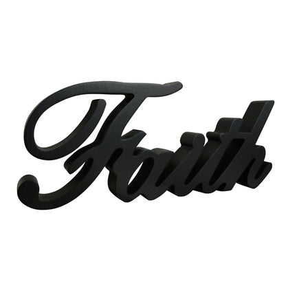 CVHOMEDECO. Matt Black Wooden Words Sign Free Standing "Faith" Tabletop/Shelf/Home Wall/Office Decoration Art, 10.75 x 4.5 x 1 Inch