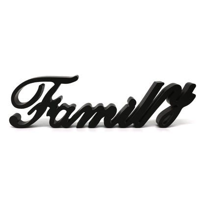 CVHOMEDECO. Matt Black Wooden Words Sign Free Standing "Family" Tabletop/Shelf/Home Wall/Office Decoration Art, 15.75 x 4.5 x 1 Inch