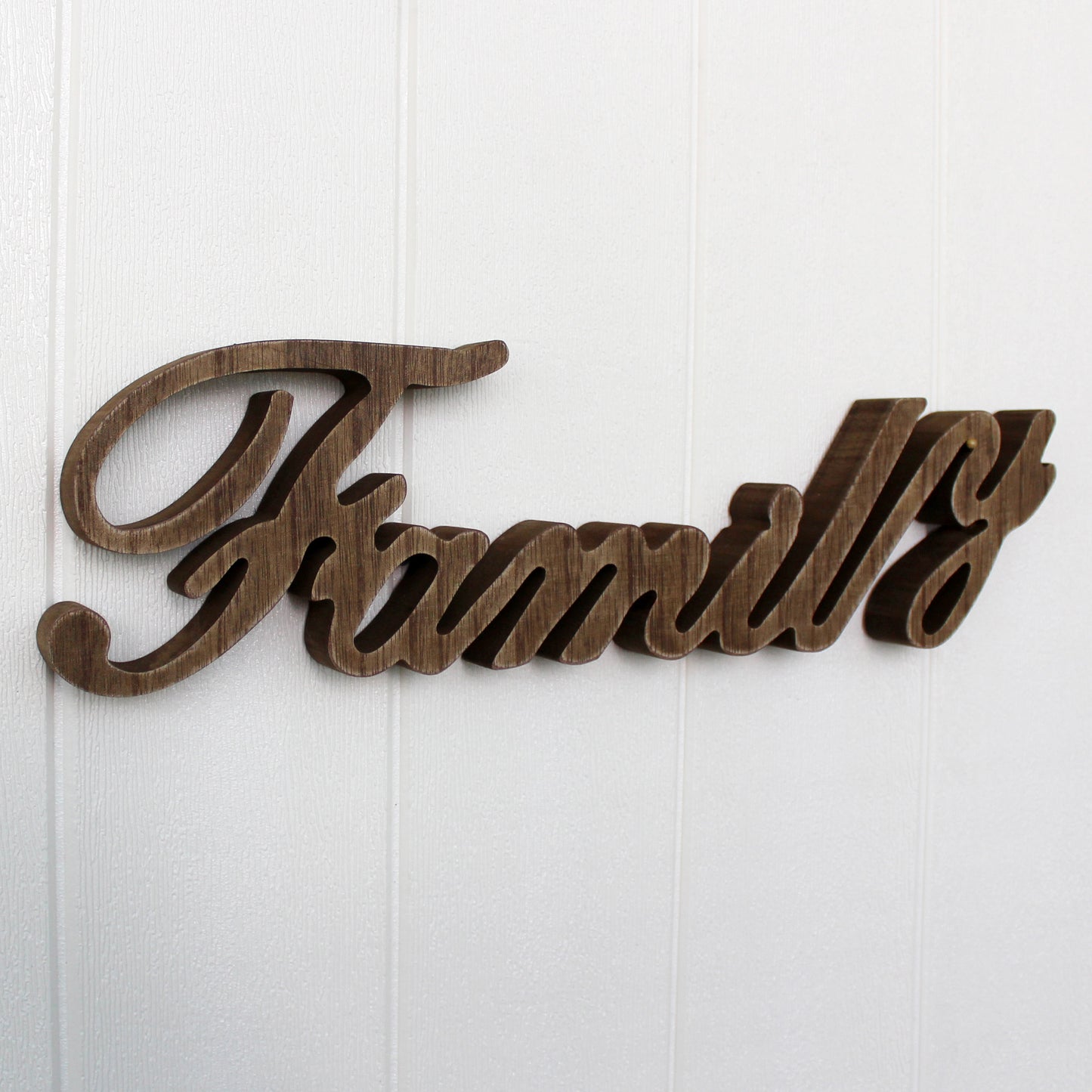 CVHOMEDECO. Rustic Vintage Distressed Wooden Words Sign Free Standing "Family" Tabletop/Shelf/Home Wall/Office Decoration Art, 15.75 x 4.5 x 1 Inch