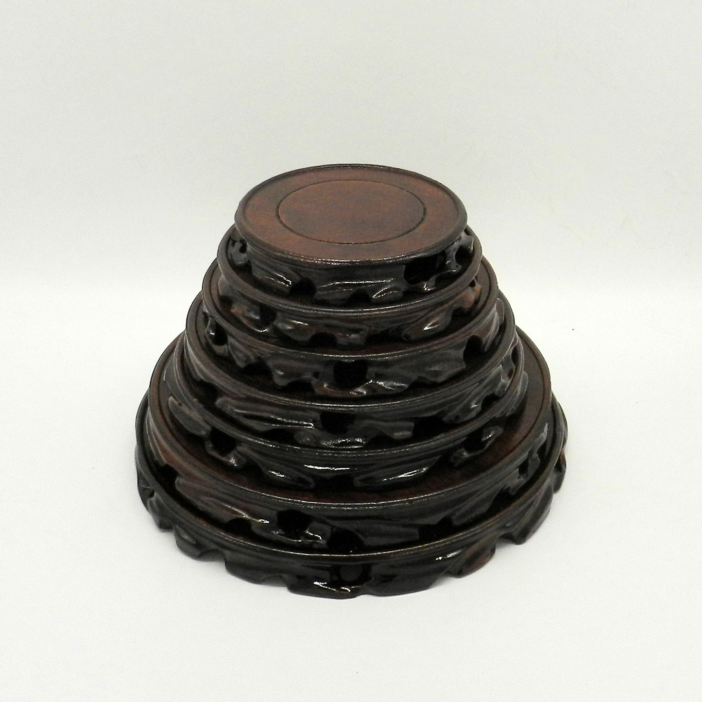 CVHOMEDECO. Rustic Vintage Rosewood Circular Display Stand Vase Pot Base Fishbowl Pedestal Stand.