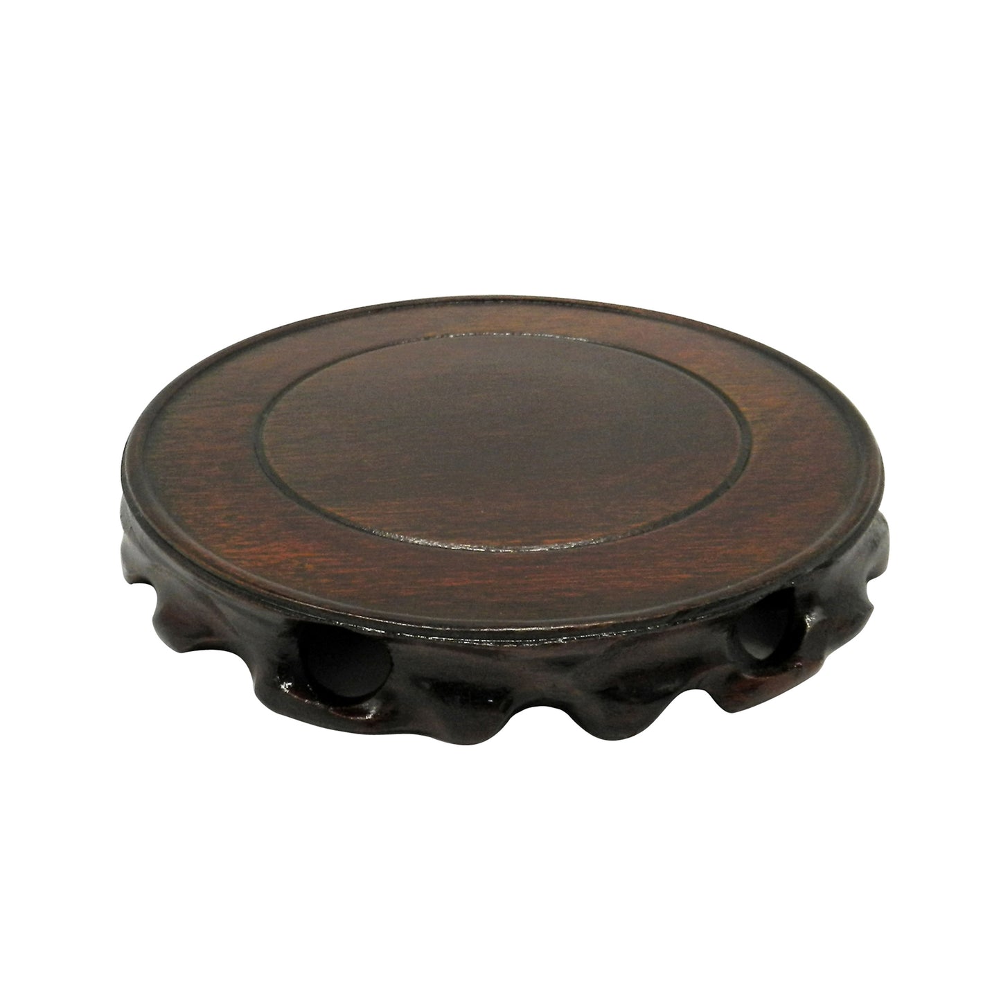 CVHOMEDECO. Rustic Vintage Rosewood Circular Display Stand Vase Pot Base Fishbowl Pedestal Stand.