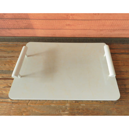 CVHOMEDECO. Rectangle Marble Pattern Tray with Handle Serving Tray for Tableware, Table Décor, Kitchen or Dining Accessory, Breakfast, Coffee Table Tray. White, 15.38 X 10.63 Inch